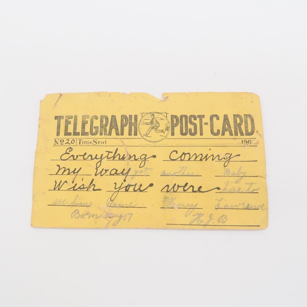 Antique Telegraph Postcard New Baby Bellows Falls Vermont 1907 Stamped Postmark